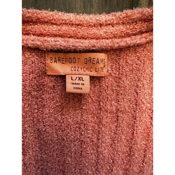 Barefoot Dreams Cozy Chic Lite Ribbed Cardigan Coral Pink Womens L/XL Lounge - Picture 3 of 6